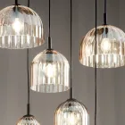 Upphängd lampa i blåst randigt glas och målad metall - Giuliano Viadurini