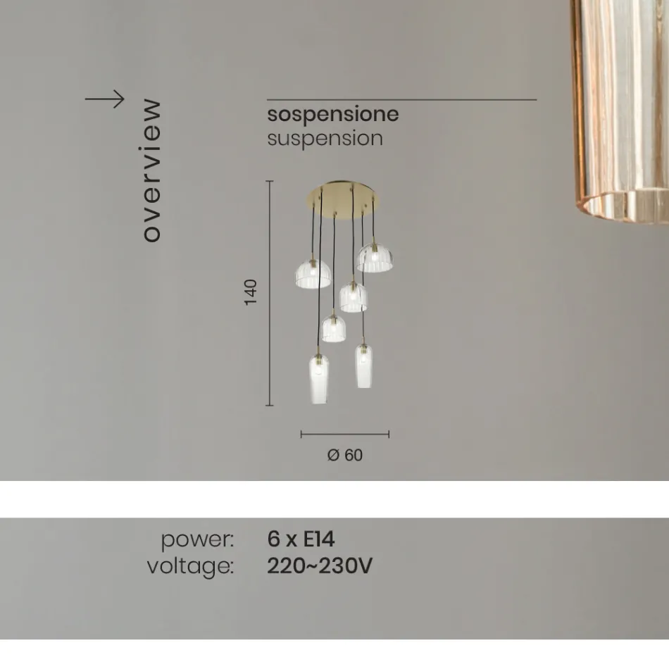 Upphängd lampa i blåst randigt glas och målad metall - Giuliano Viadurini