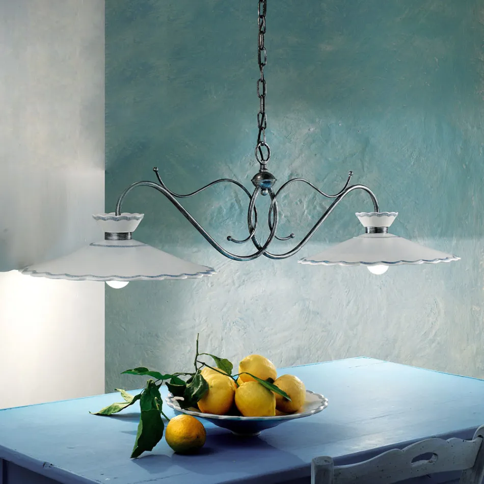 Linjär upphängd lampa 2 lampor Keramisk handgjord broderieffekt - Ravenna Viadurini