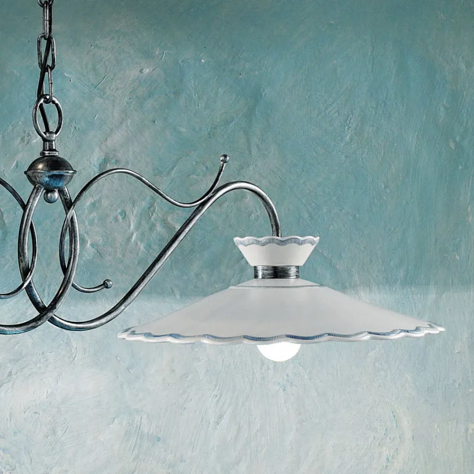 Linjär upphängd lampa 2 lampor Keramisk handgjord broderieffekt - Ravenna Viadurini