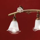 Linjär upphängd lampa 4 lampor i järn, glas och keramiska rosor - Siena Viadurini