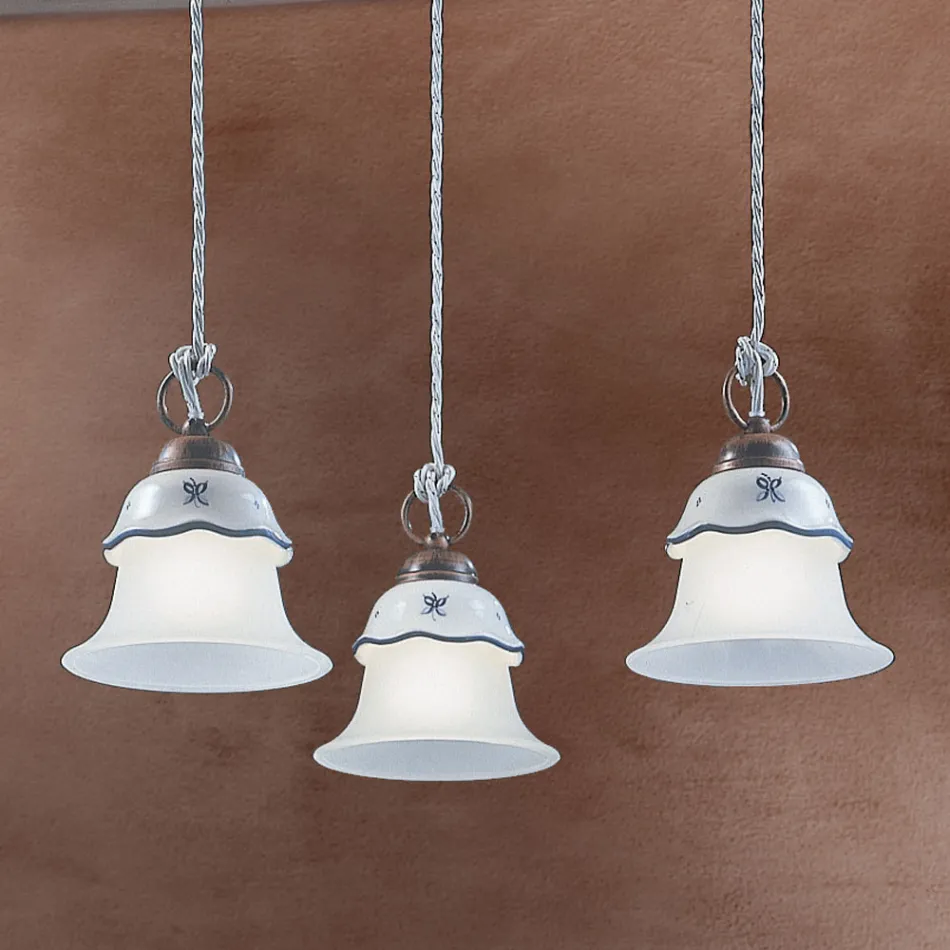 Rund hänglampa i järn, glas, handmålad keramik - Ferrara Viadurini