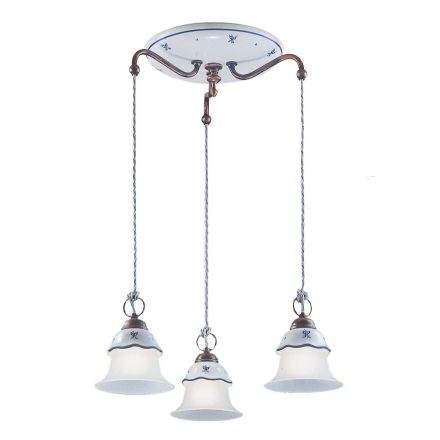 Rund hängande lampa i järn, glas, handmålad keramik - Ferrara Viadurini