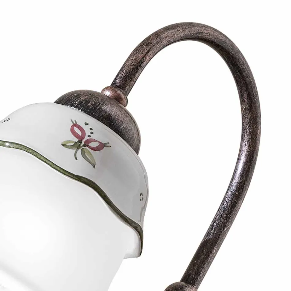 Vintage handmålad bordslampa i järn, glas och keramik - Ferrara Viadurini