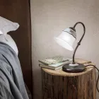 Vintage handmålad bordslampa i järn, glas och keramik - Ferrara Viadurini