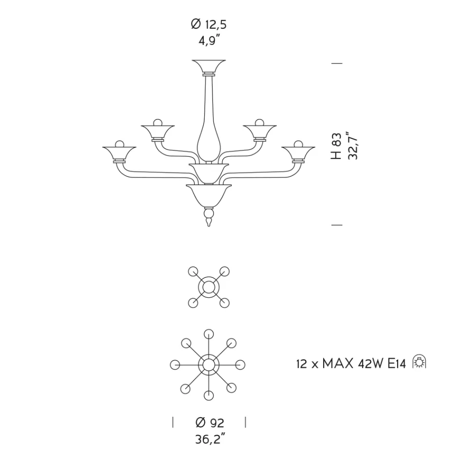 Venetiansk glaskrona 12 lampor tillverkade i Italien - Ismail Viadurini