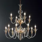 Klassisk ljuskrona 12 lampor i italienskt handgjort glas och metall - Memore Viadurini