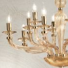 Klassisk ljuskrona med 12 ljus i handgjort Rigaton-glas och guldmetall - Fievole Viadurini