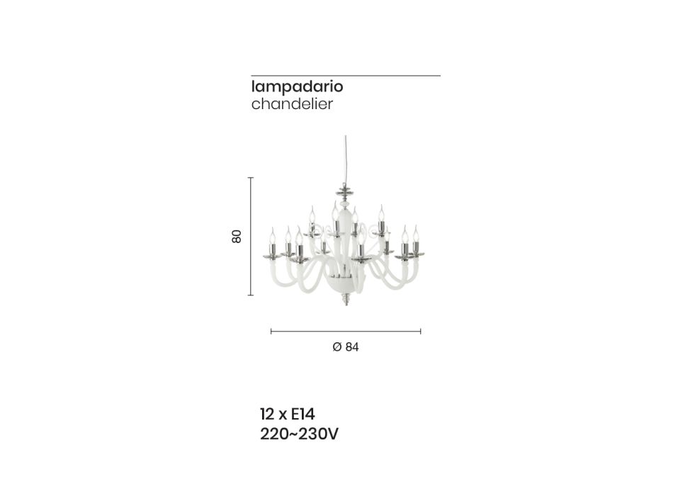 Klassisk ljuskrona med 12 ljus i handgjort glas och kristall - Mariangela Viadurini