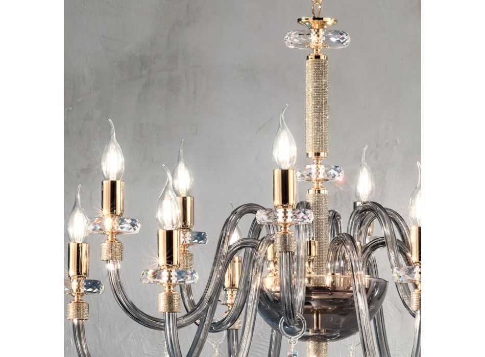 Klassisk ljuskrona 12 lampor i italienskt handgjort glas - Similo Viadurini