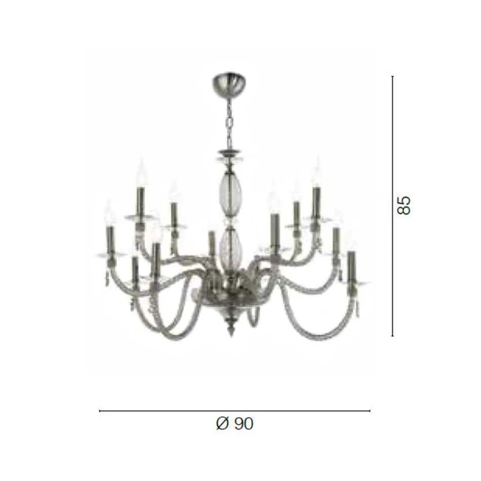 Klassisk ljuskrona med 12 ljus i blåst glas och handdetaljer - Phaedra Viadurini