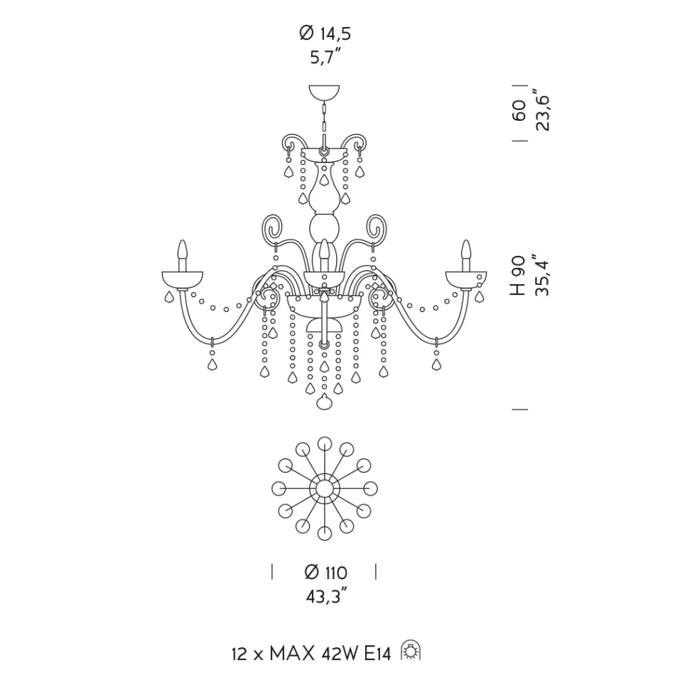 12 lampor Ametist Venetiansk glaskrona Tillverkad i Italien - Florentinsk Viadurini
