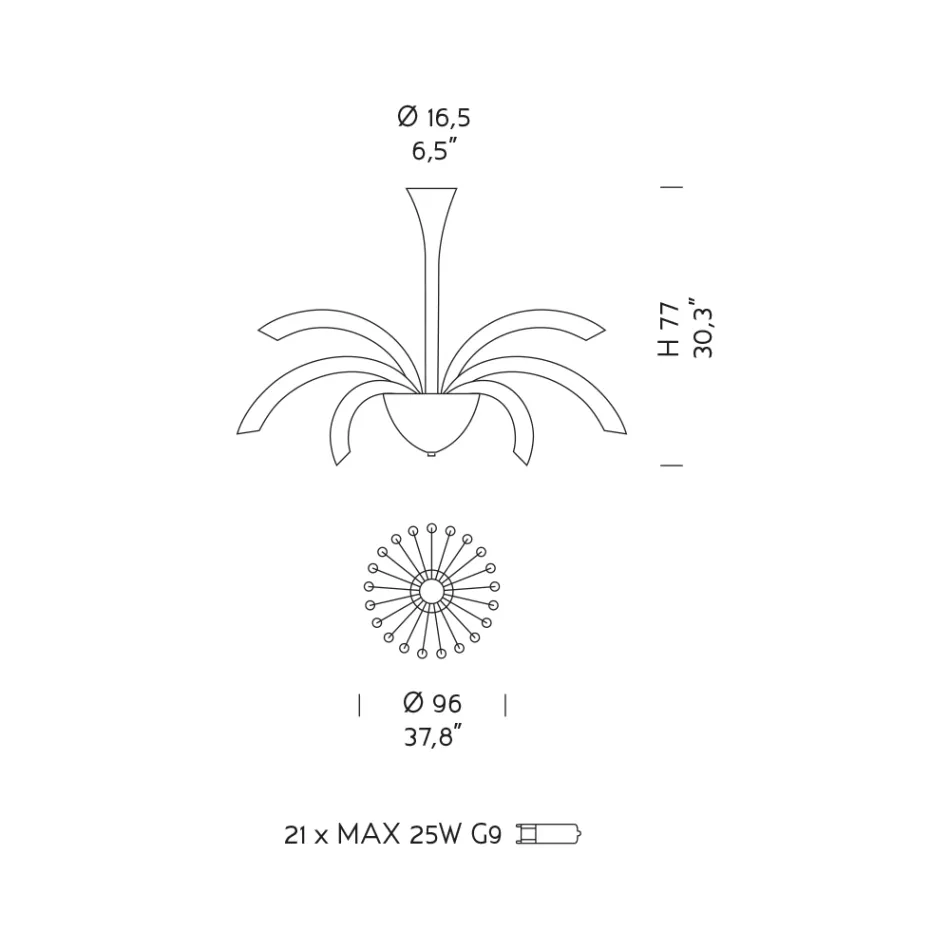 Ljuskrona 21 lampor i handgjorda Venedigglas och metall - Jason Viadurini