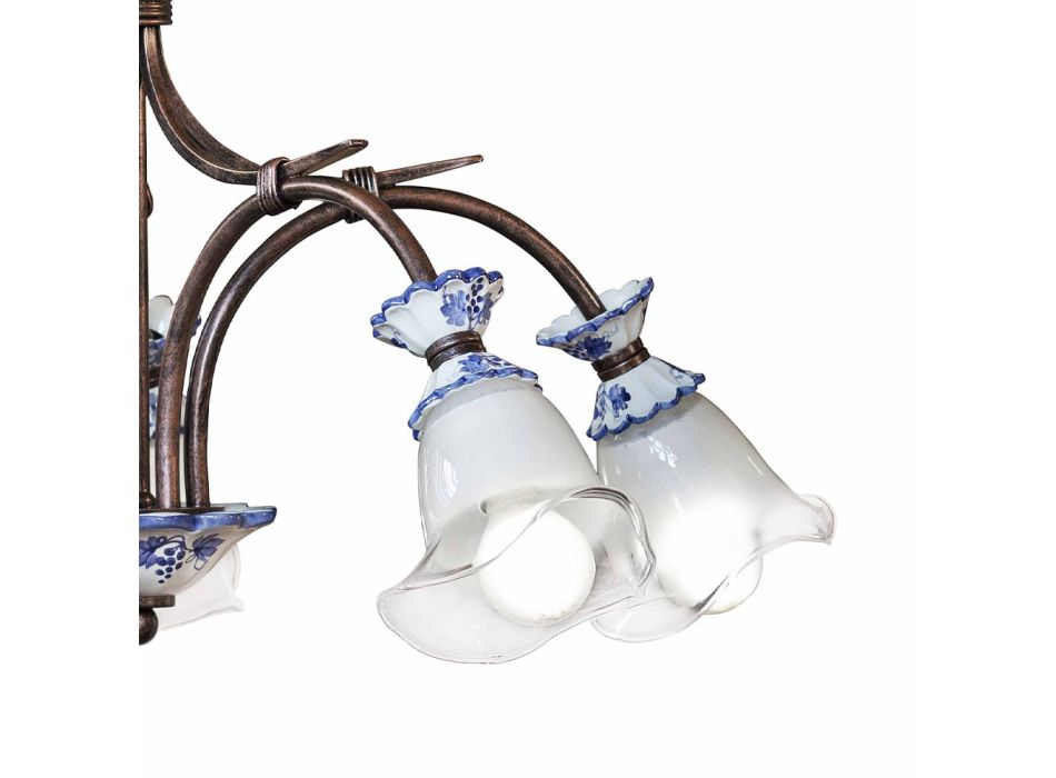 5 lampor Artisan metall, keramik och blommig glaskrona - Vicenza