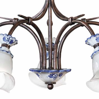 5 lampor Artisan metall, keramik och blommig glaskrona - Vicenza