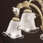 5 ljus ljuskrona i järn och sandblästrat glas med keramiska rosor - Siena Viadurini