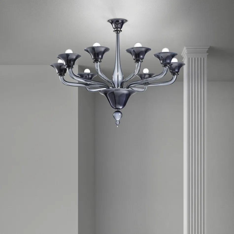 Venetiansk glaskrona 8 lampor tillverkade i Italien - Ismail Viadurini