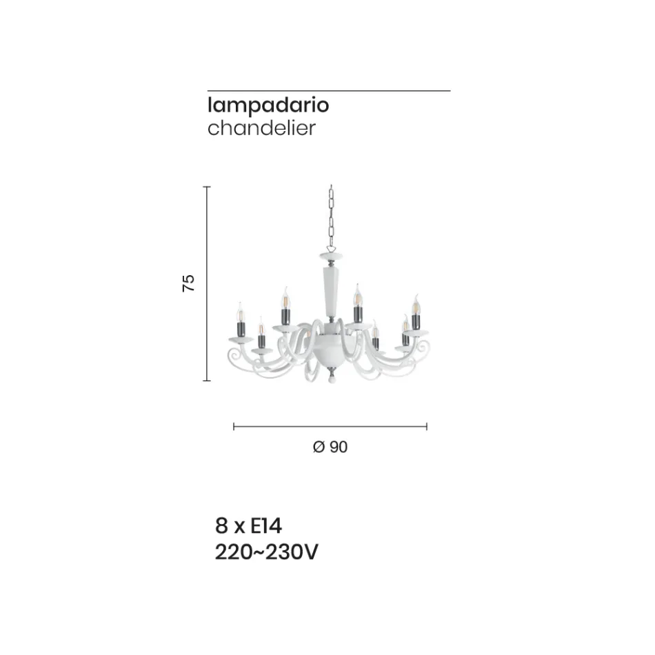 Klassisk ljuskrona med 8 ljus Italienskt handgjort glas och kristall - Malaysia Viadurini