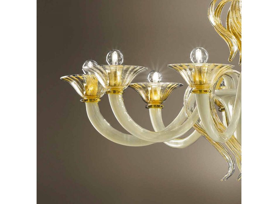 15 ljuskronor i vitt och guld venetianskt glas, tillverkad i Italien - Agustina