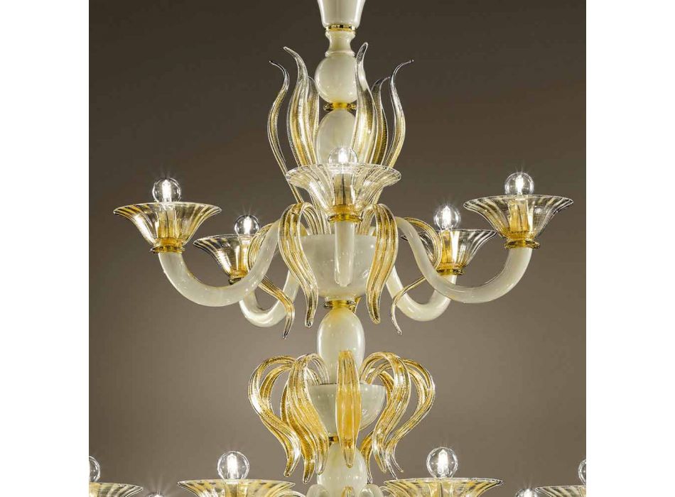 15 ljuskronor i vitt och guld venetianskt glas, tillverkad i Italien - Agustina Viadurini