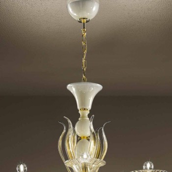 15 ljuskronor i vitt och guld venetianskt glas, tillverkad i Italien - Agustina