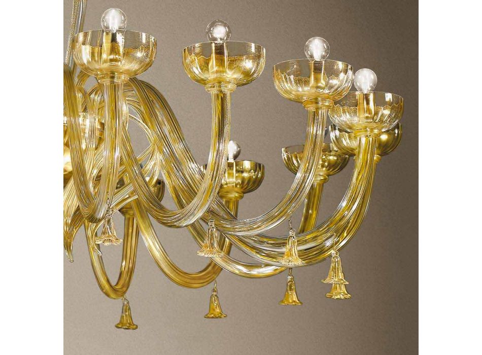 16 Ljuskrona i venetianskt glas och guld, handgjord i Italien - Regina Viadurini