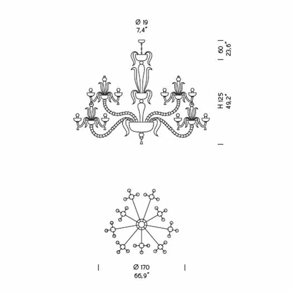 Ljuskrona med 27 lampor i vitt Venedigglas, handgjord i Italien - Regina Viadurini