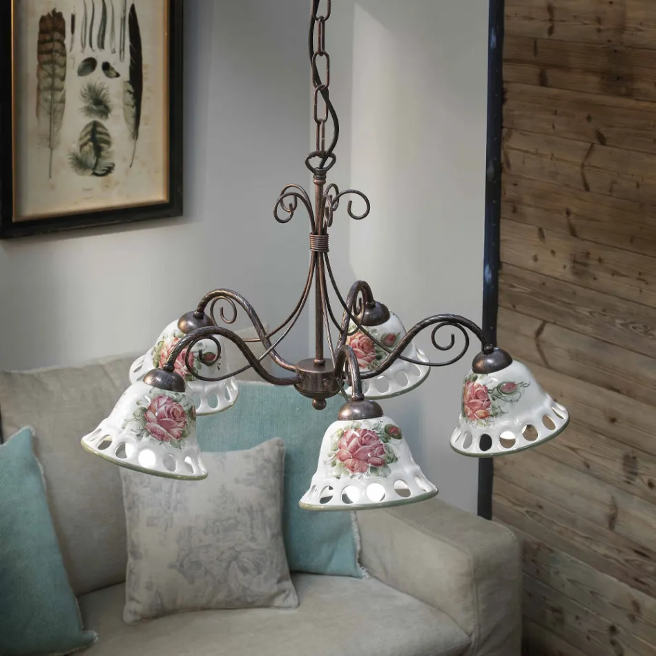 Handgjord keramik 3 eller 5 ljus ljuskrona med Passanastri - Neapel Viadurini