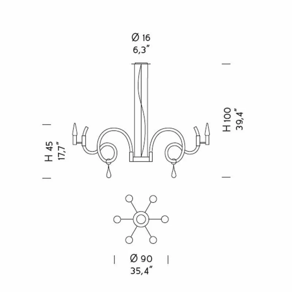 6 ljus handgjord ljuskrona i Venedig tillverkad i Italien - Bernadette Viadurini
