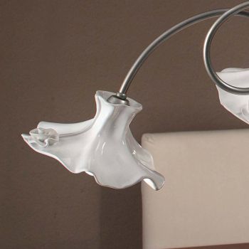 6 ljus handgjord ljuskrona i blank keramik med rosor - Lecco