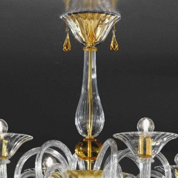 6 ljus handgjord ljuskrona i venetiansk glas, tillverkad i Italien - Margherita