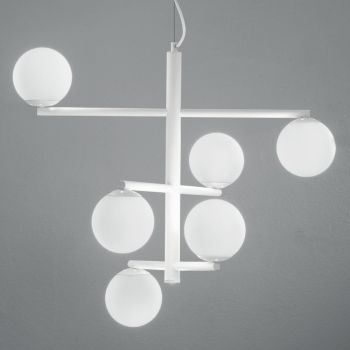 6 ljus ljuskrona i målad metall med glasspridare - Lido