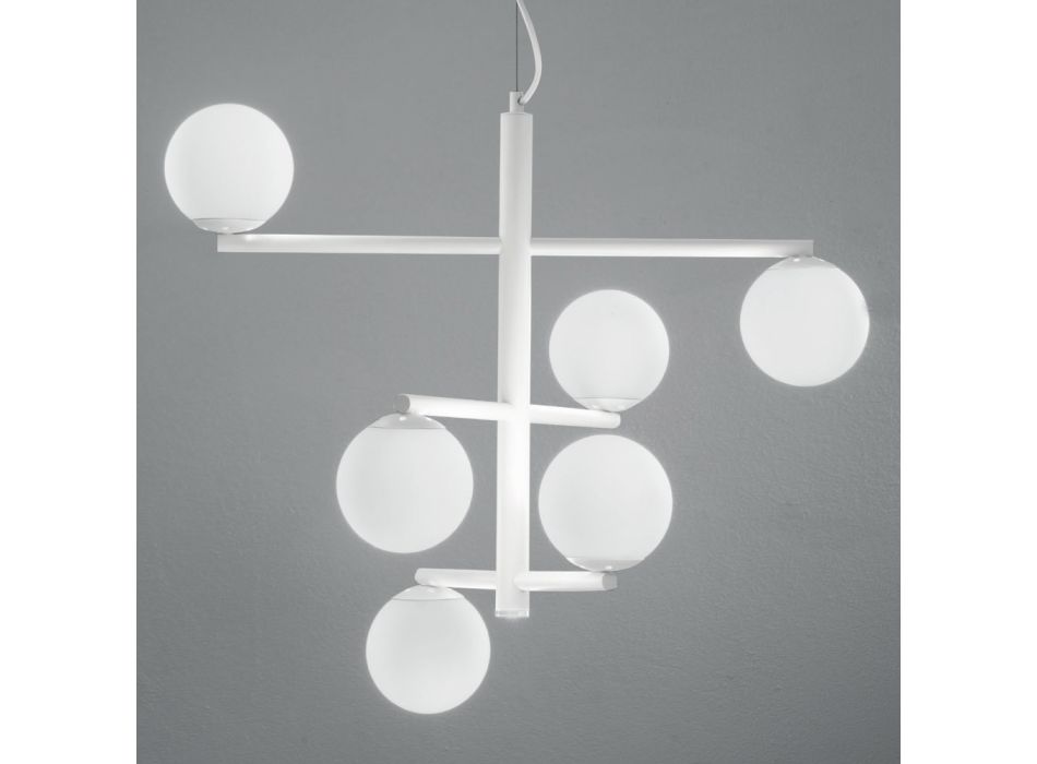6 ljus ljuskrona i målad metall med glasspridare - Lido Viadurini