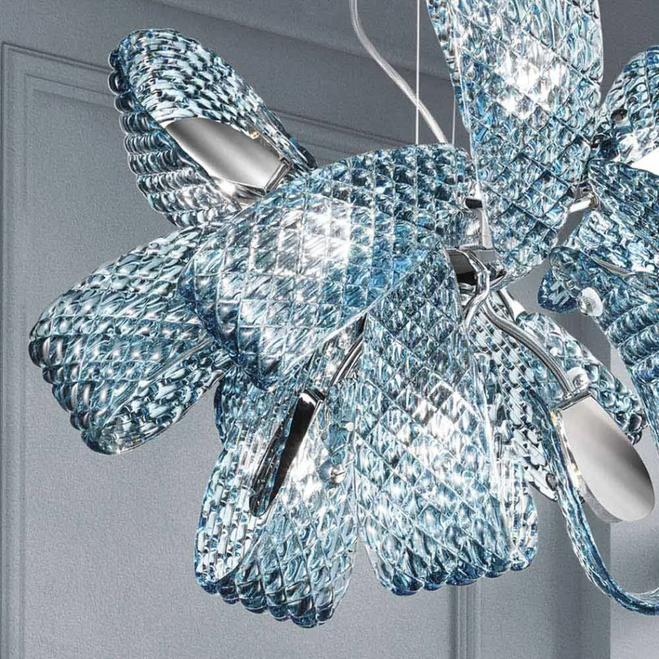 9 ljuskrona med ljus venetiansk glas, handgjord i Italien - Diamonique Viadurini