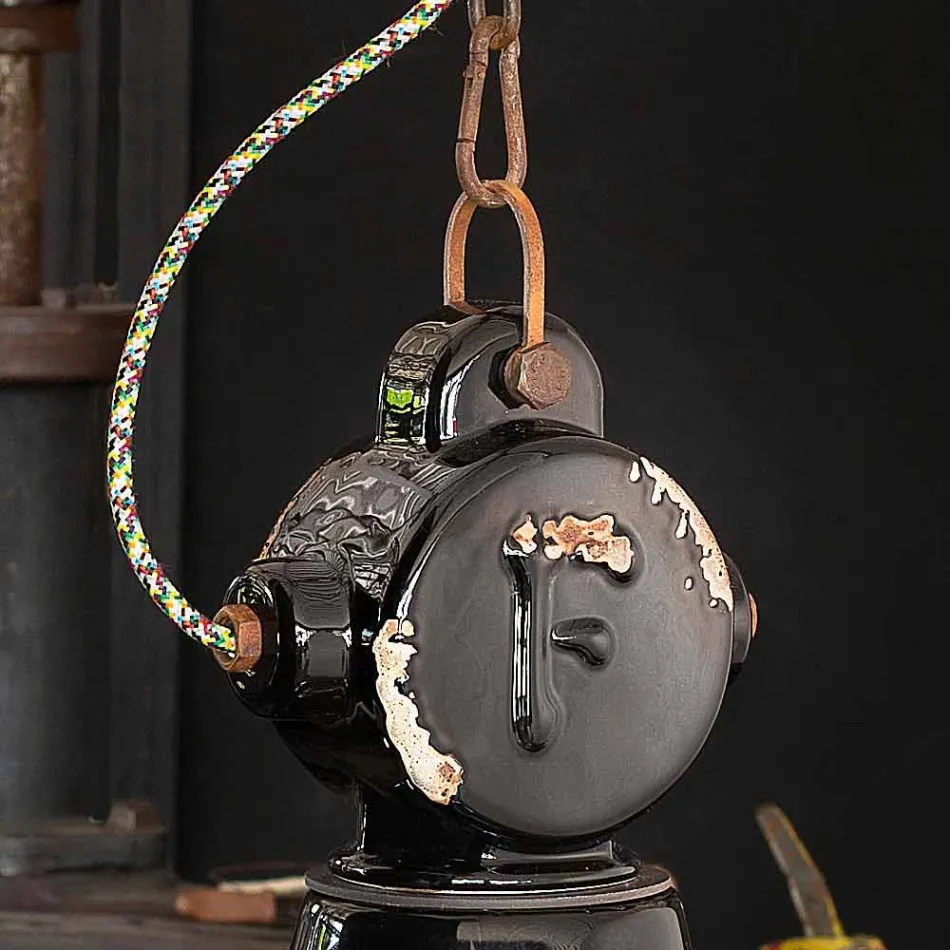 Ljuskrona klocka vintage keramik och metall Angela Ferroluce Viadurini