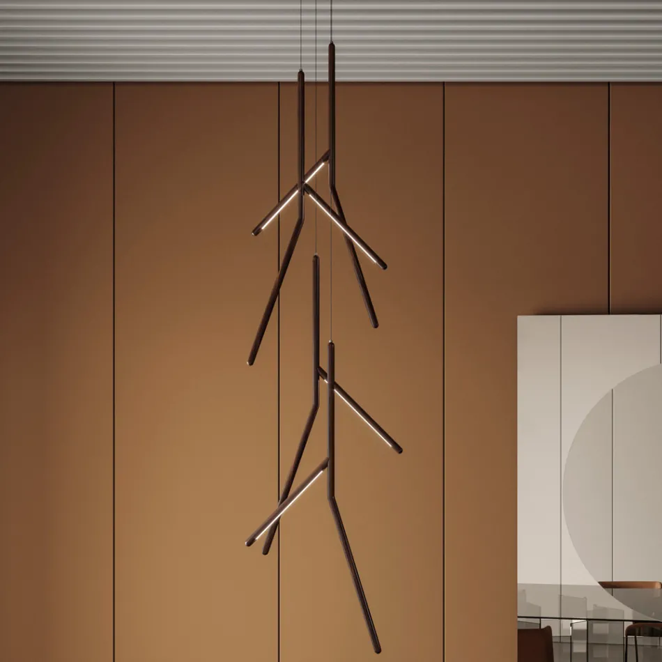 Upphängd ljuskrona med unik trärosett tillverkad i Italien - Orlov Viadurini