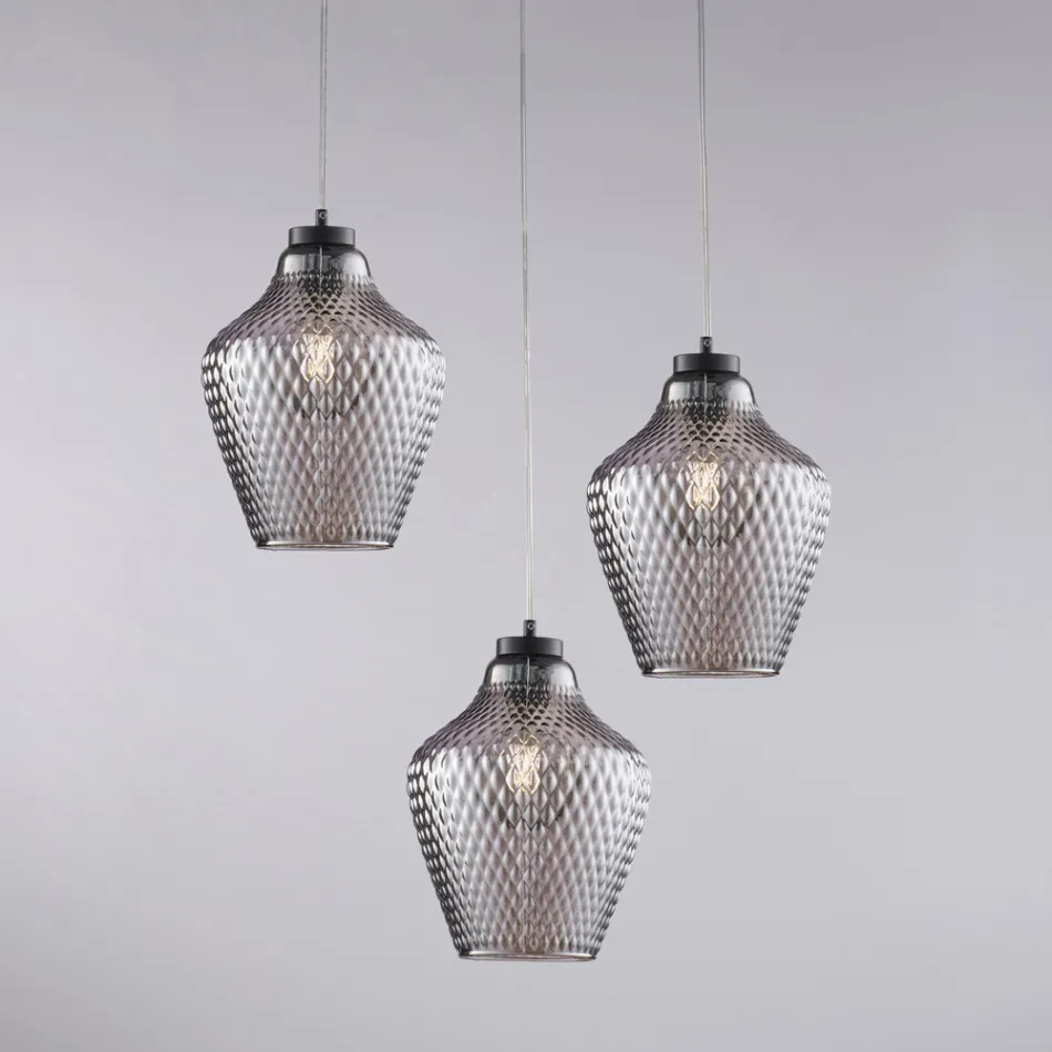 Alnitak taklampa i svart glas och metall med 3 ljuskällor Viadurini