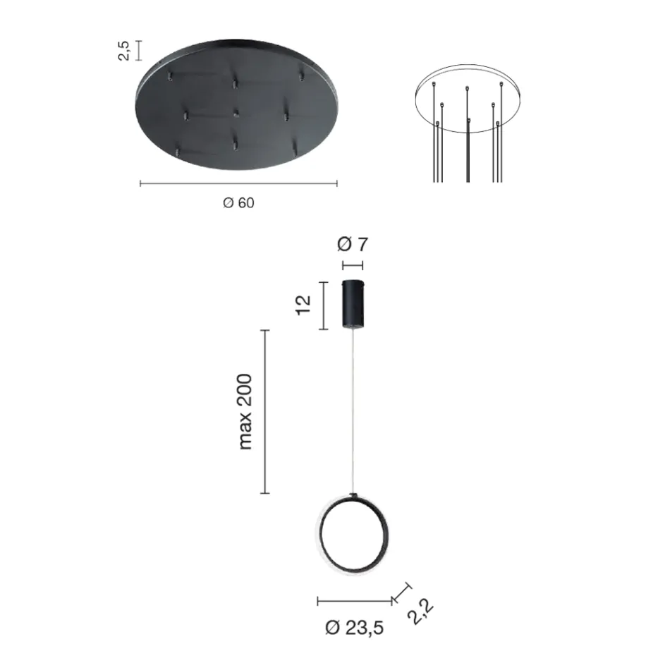 Guldmålad metall hängande ljuskrona med 8 LED-ljus - Ceder Viadurini