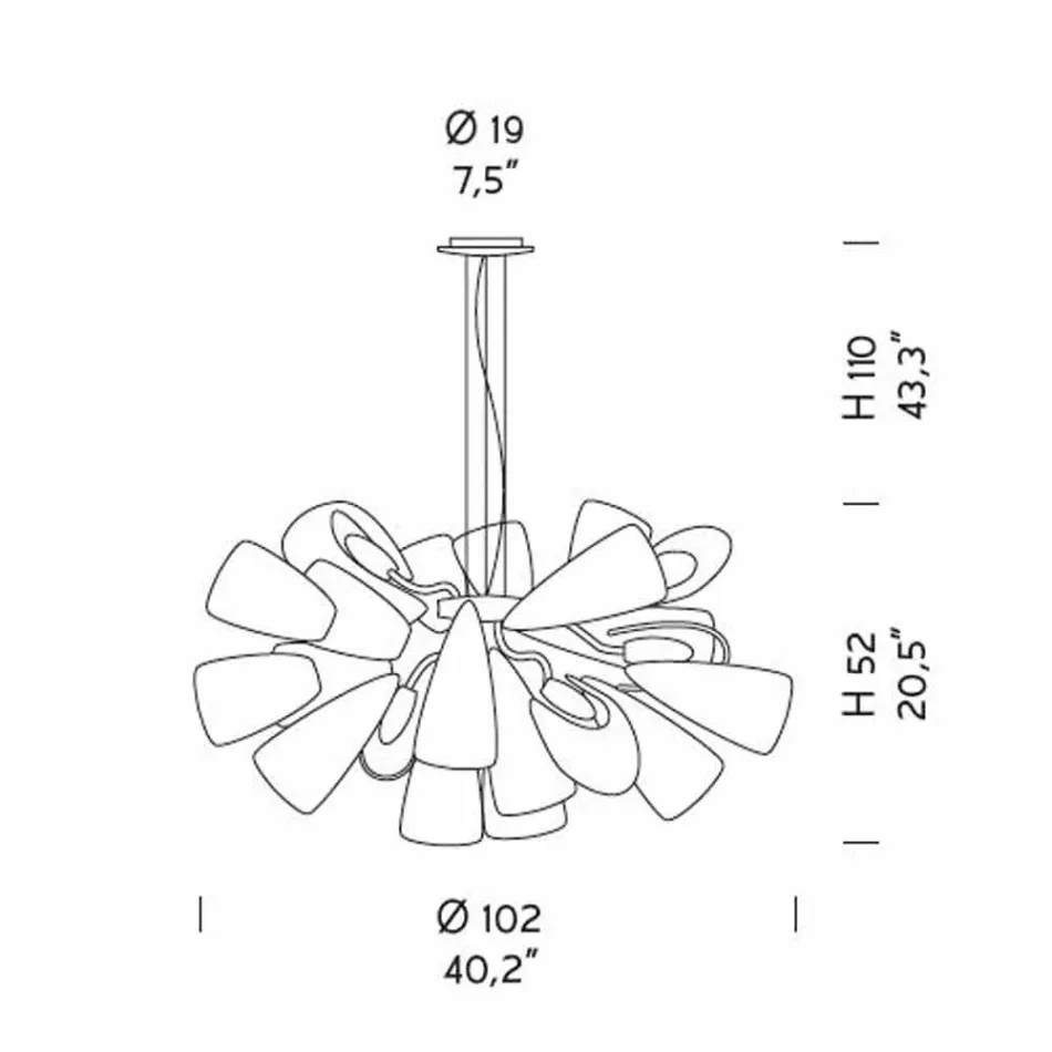 Hantverkskrona med 21 lampor i venetianskt glas, tillverkad i Italien - Diamonique Viadurini