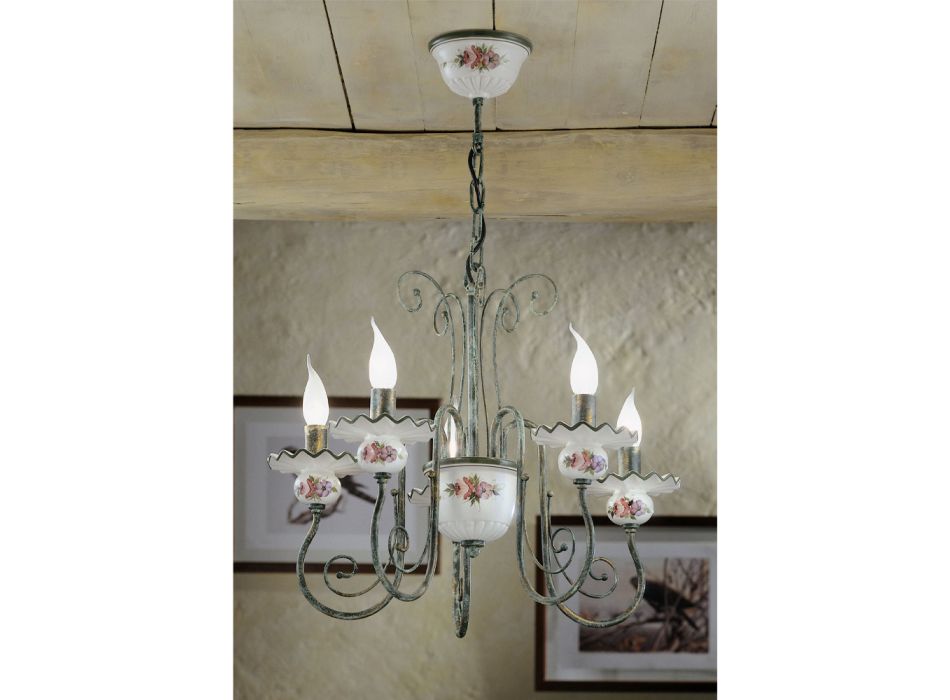 Artisan keramisk ljuskrona med handdekor och antik mässing - Sanremo Viadurini