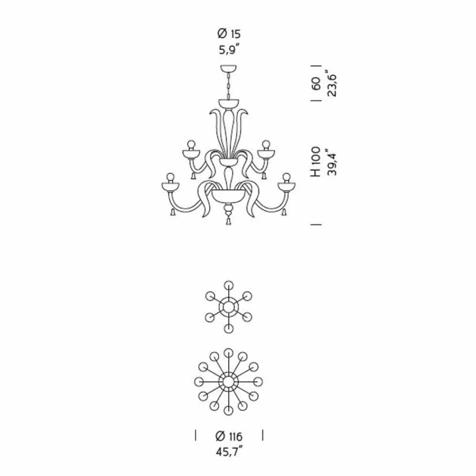 Handgjord 18 ljuskrona i Venedigglas, tillverkad i Italien - Regina Viadurini