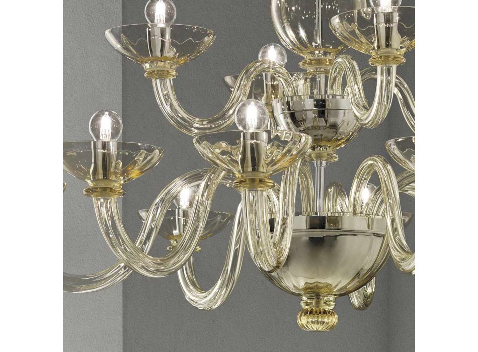 Klassisk ljuskrona 12 lampor i venetianskt glas Tillverkad i Italien - Foscarino Viadurini
