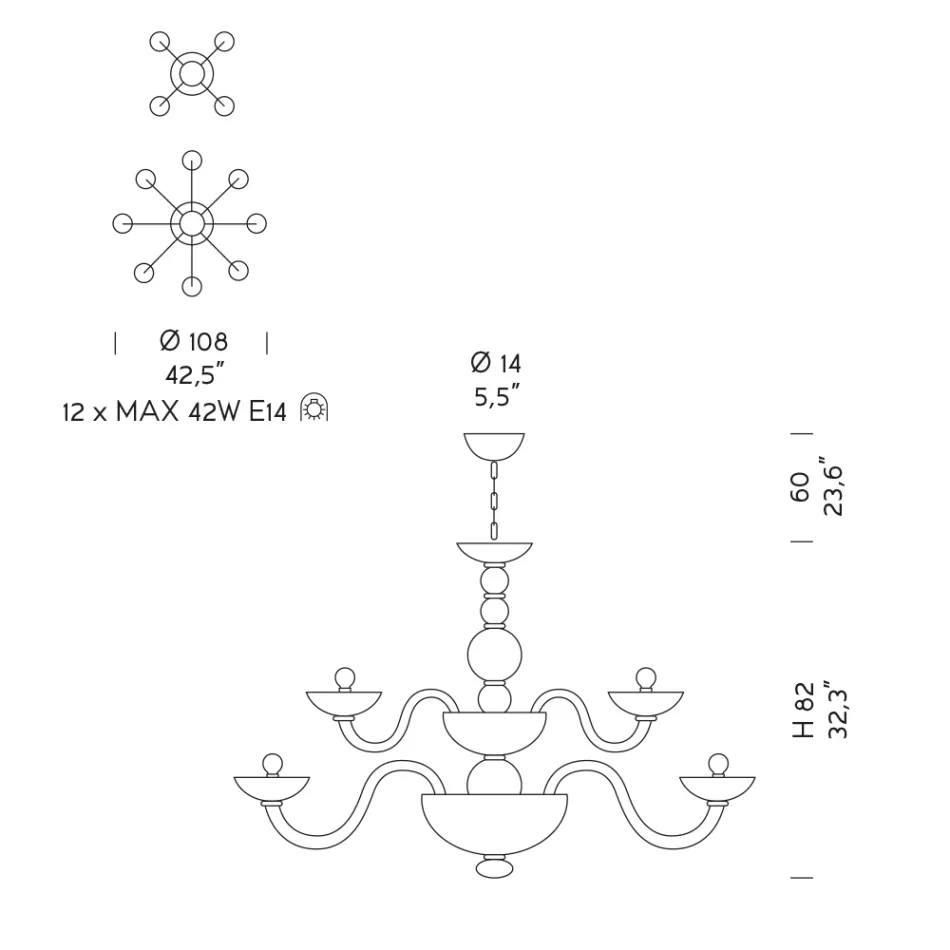 Klassisk ljuskrona 12 lampor i venetianskt glas Tillverkad i Italien - Foscarino Viadurini