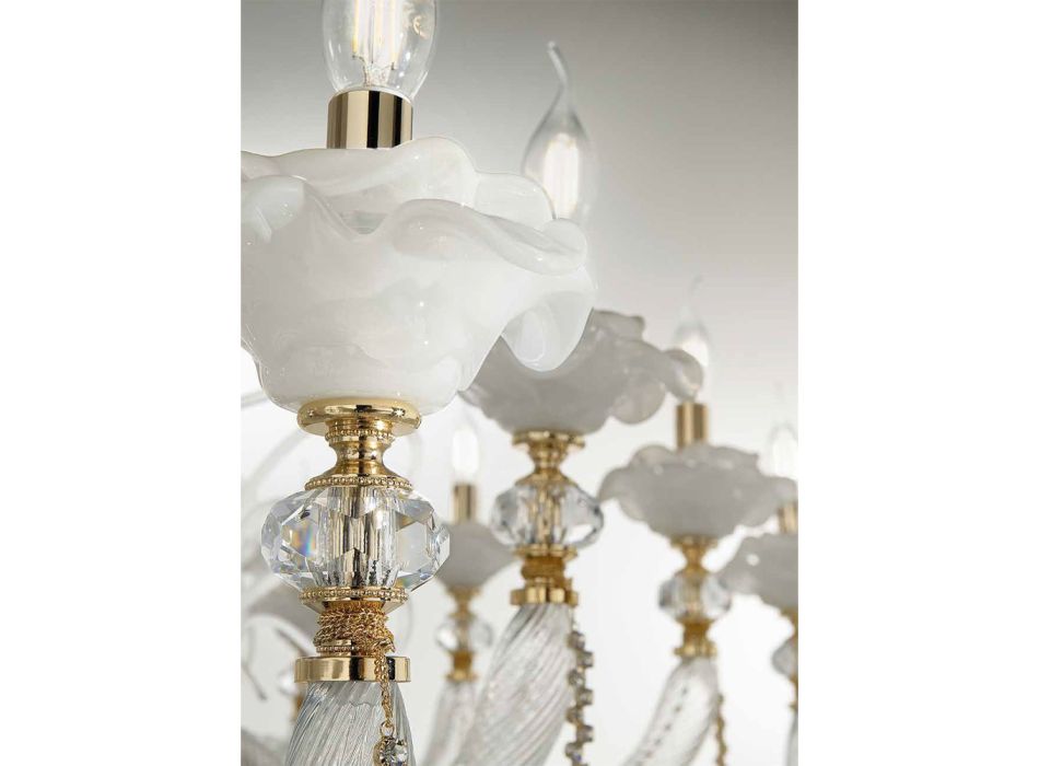 Klassisk ljuskrona 12 ljus blåst glas blommiga detaljer - Bluminda Viadurini