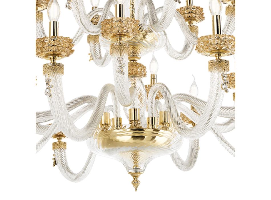 Klassisk ljuskrona 18 lampor i italienskt lyxigt handgjort glas - saltlösning Viadurini