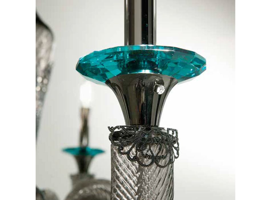 Klassisk ljuskrona 18 lampor i handgjorda glas och kristaller - Magrena Viadurini