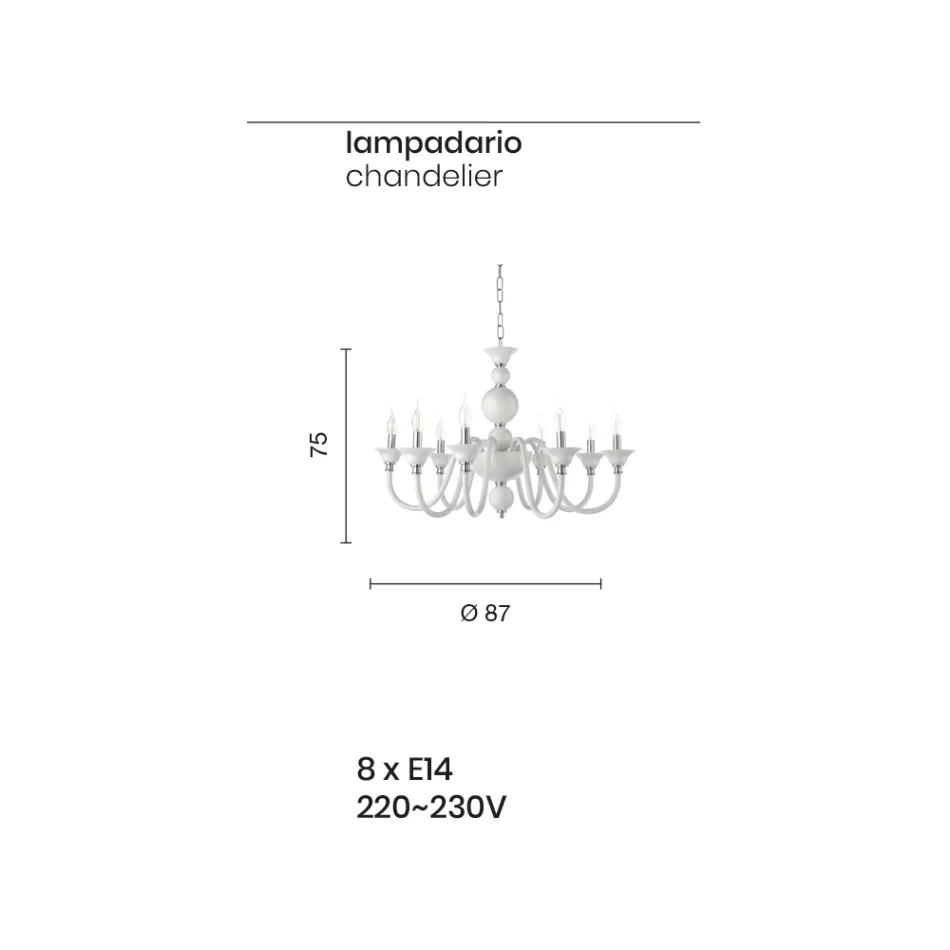 Lyxig italiensk handgjord glaskrona 8 lampor - Mindful Viadurini