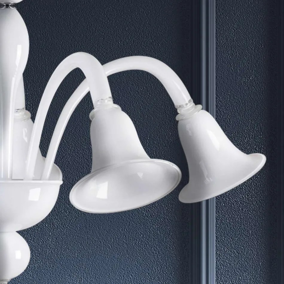 Klassisk hantverkskrona i blåst vitt venetianskt glas - Elsa Viadurini