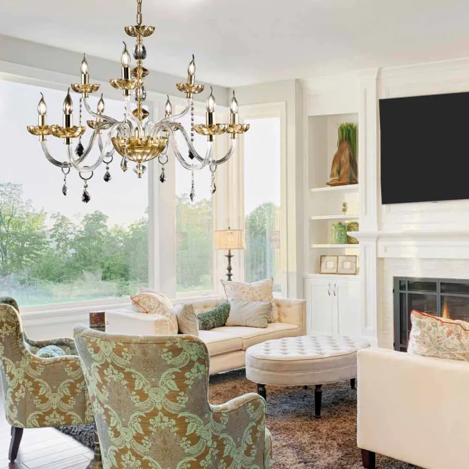 desgin klassiska ljuskrona 9 lampor och glas Fine CRISallo Viadurini