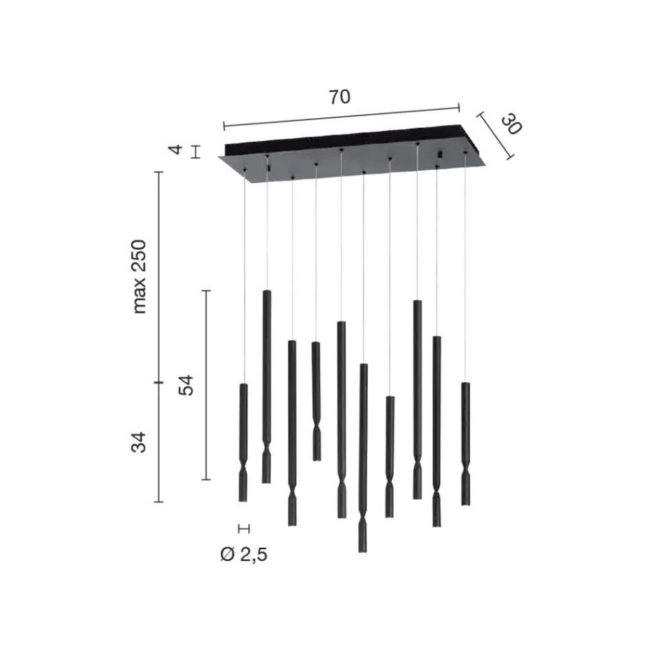 Ljuskrona med 10 LED-lampor i målad metall och justerbara kablar - lärk Viadurini